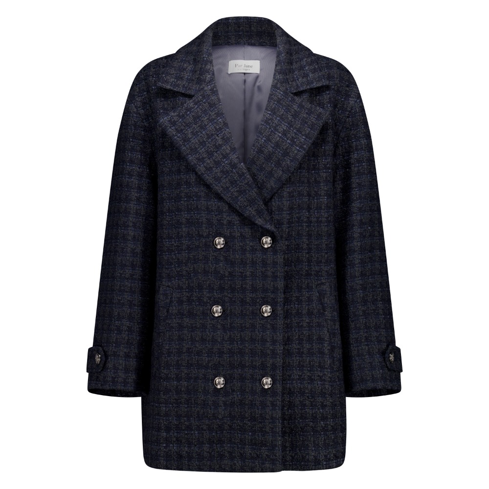 Blue DIA Tweed Half Coat (Fabric by JAPAN)